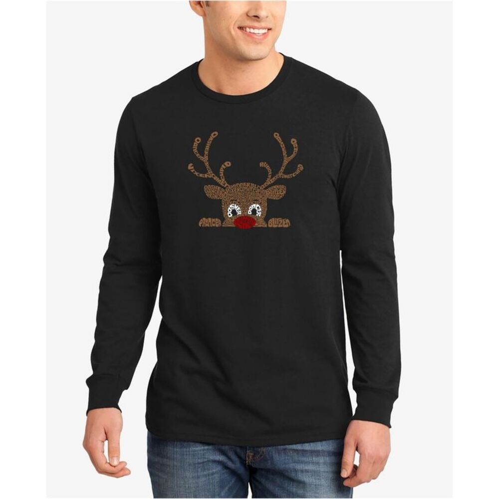 LA POP ART Mens Peeking Reindeer Word Art Graphic T-Shirt, NWT